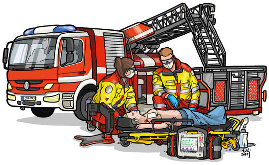 synchronisierte CPR während Rettung mittels Drehleiter